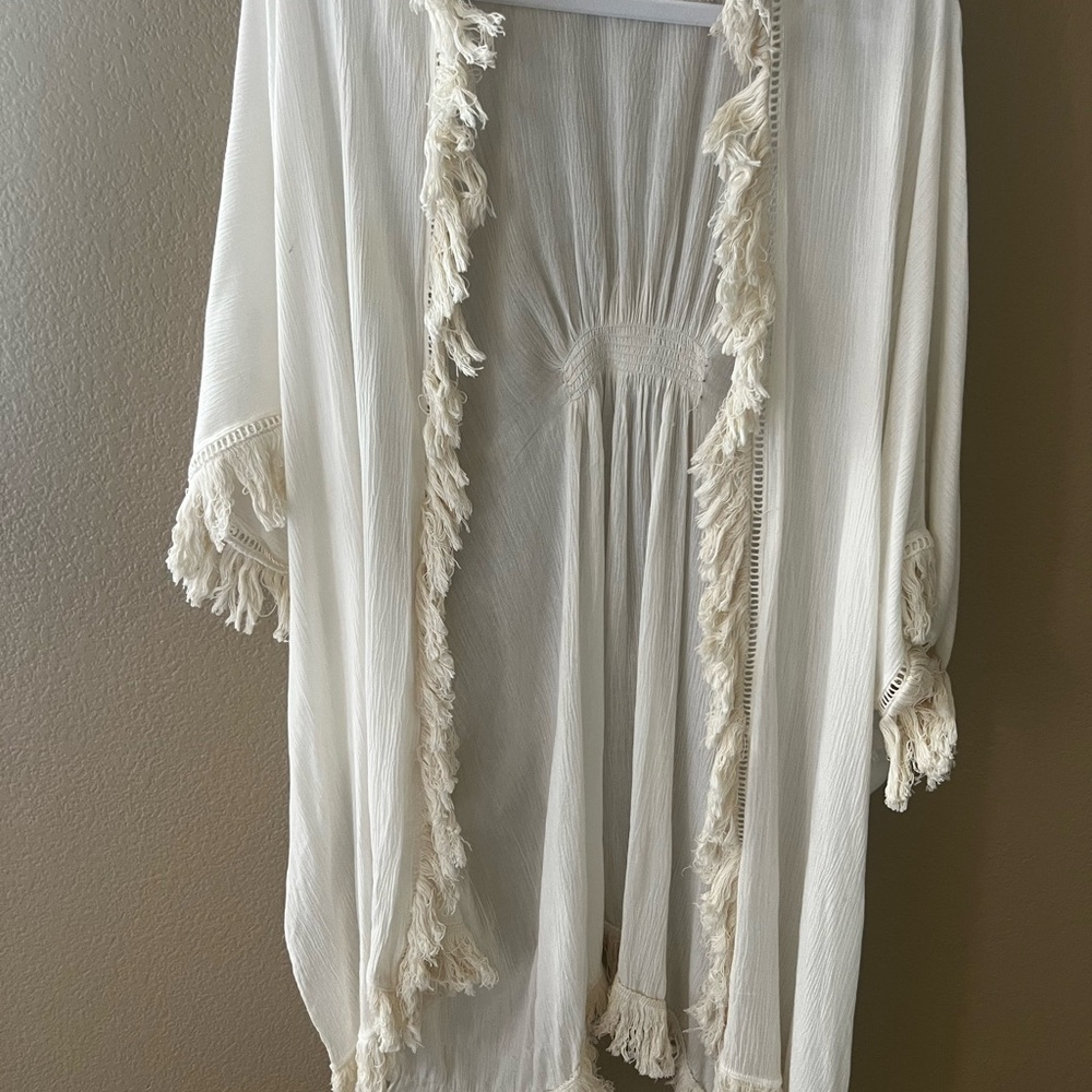 FREE PEOPLE Cream Fringe Kimono Cardigan